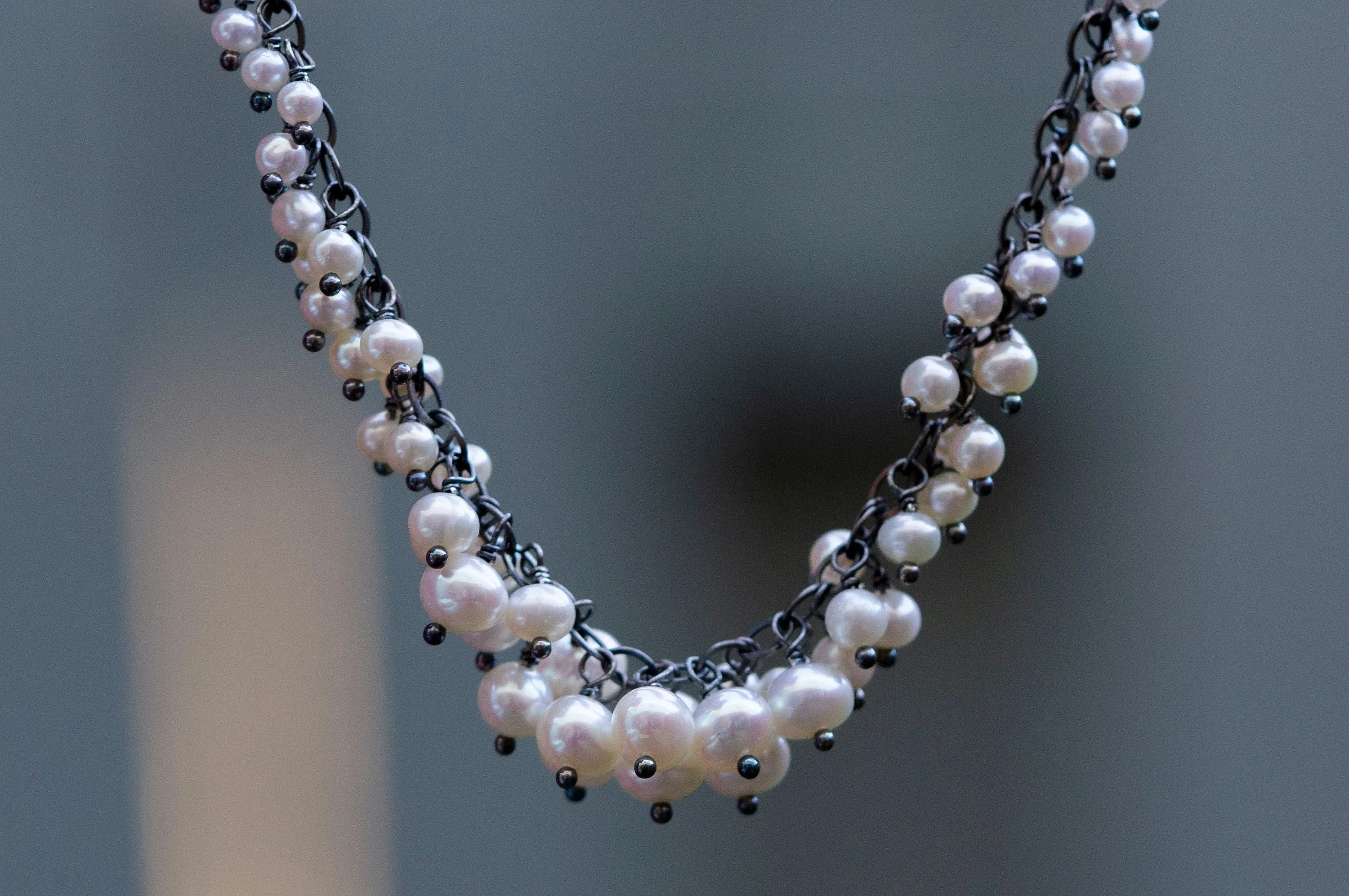 Freshwater pearl silver cluster necklace