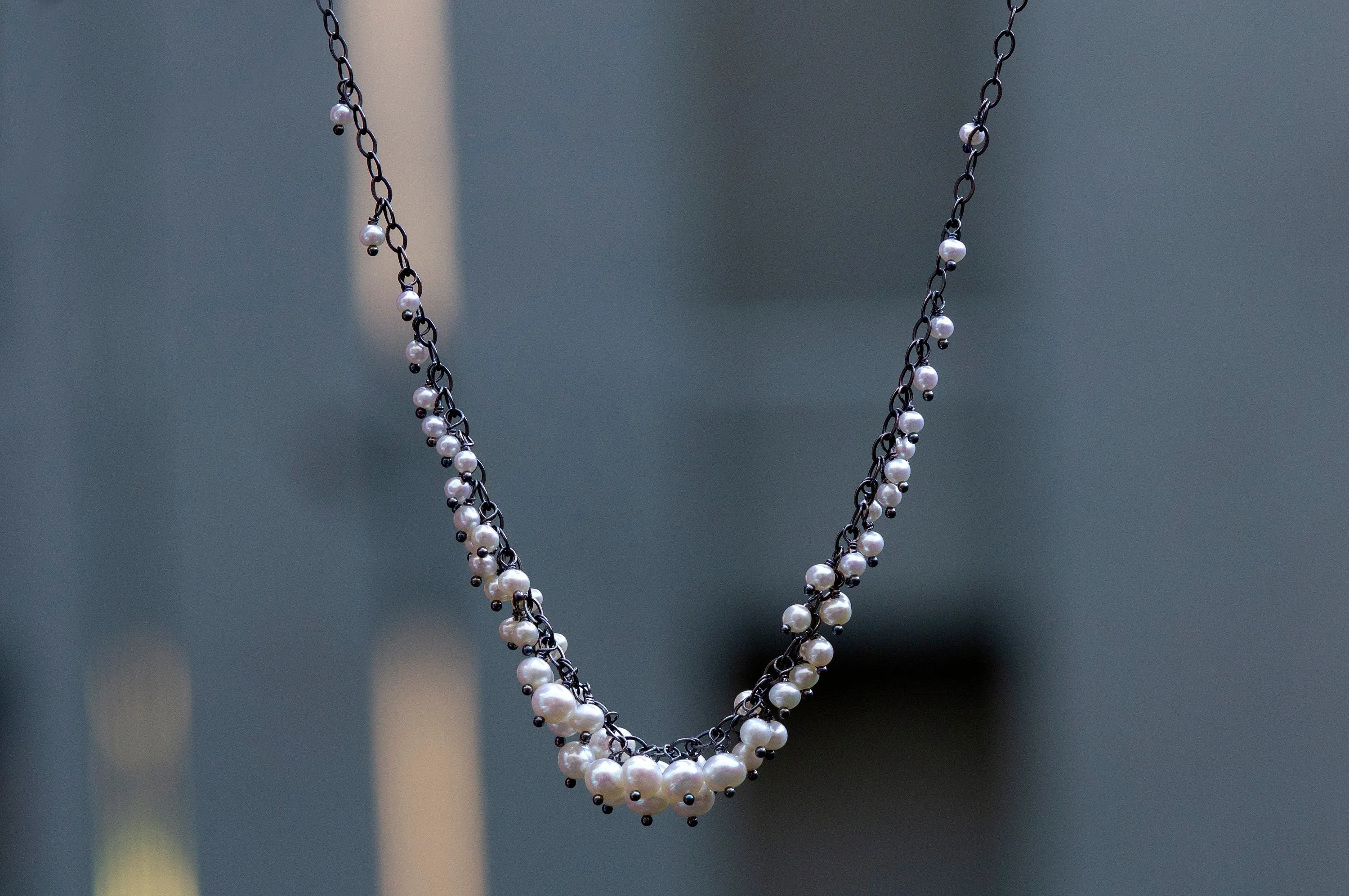 Freshwater pearl silver cluster necklace