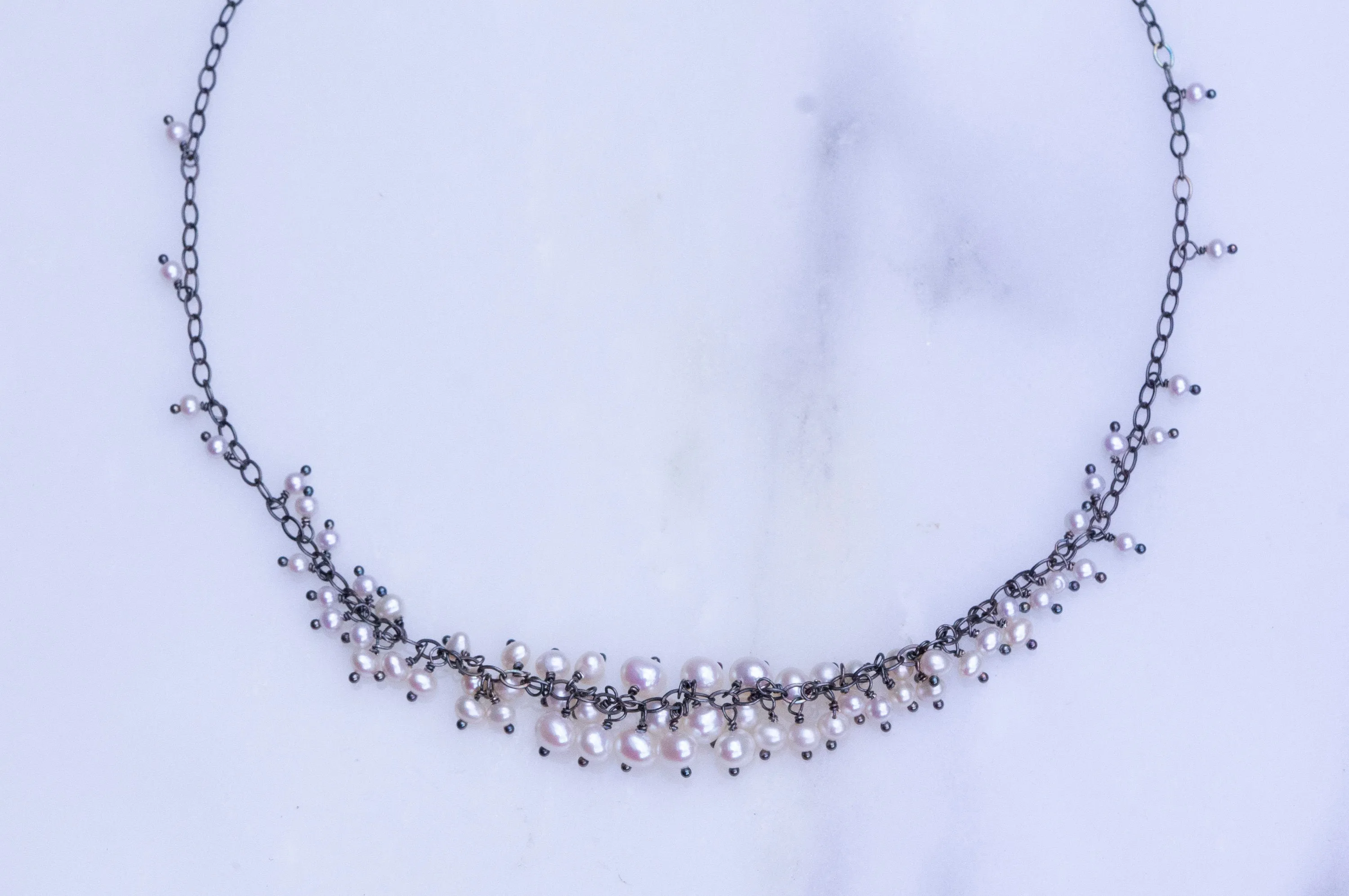 Freshwater pearl silver cluster necklace