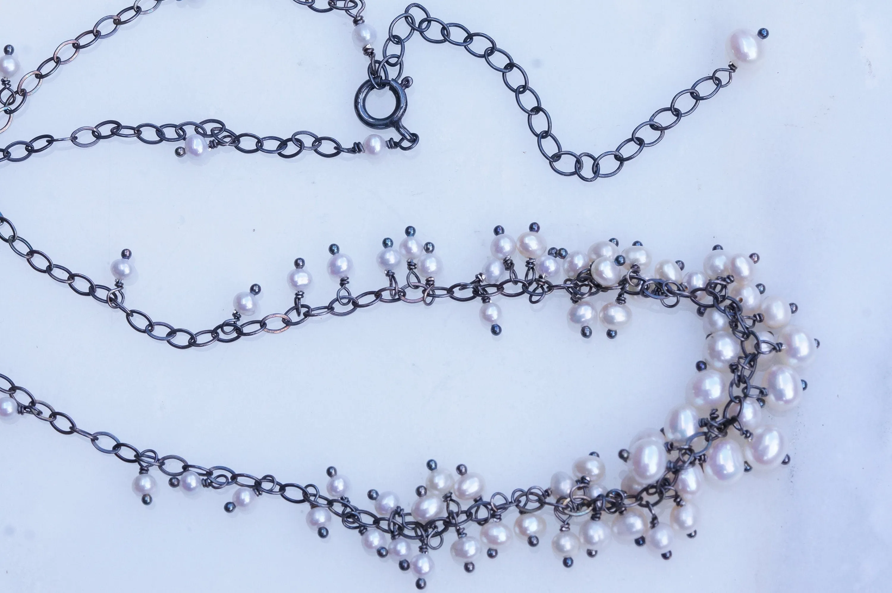 Freshwater pearl silver cluster necklace