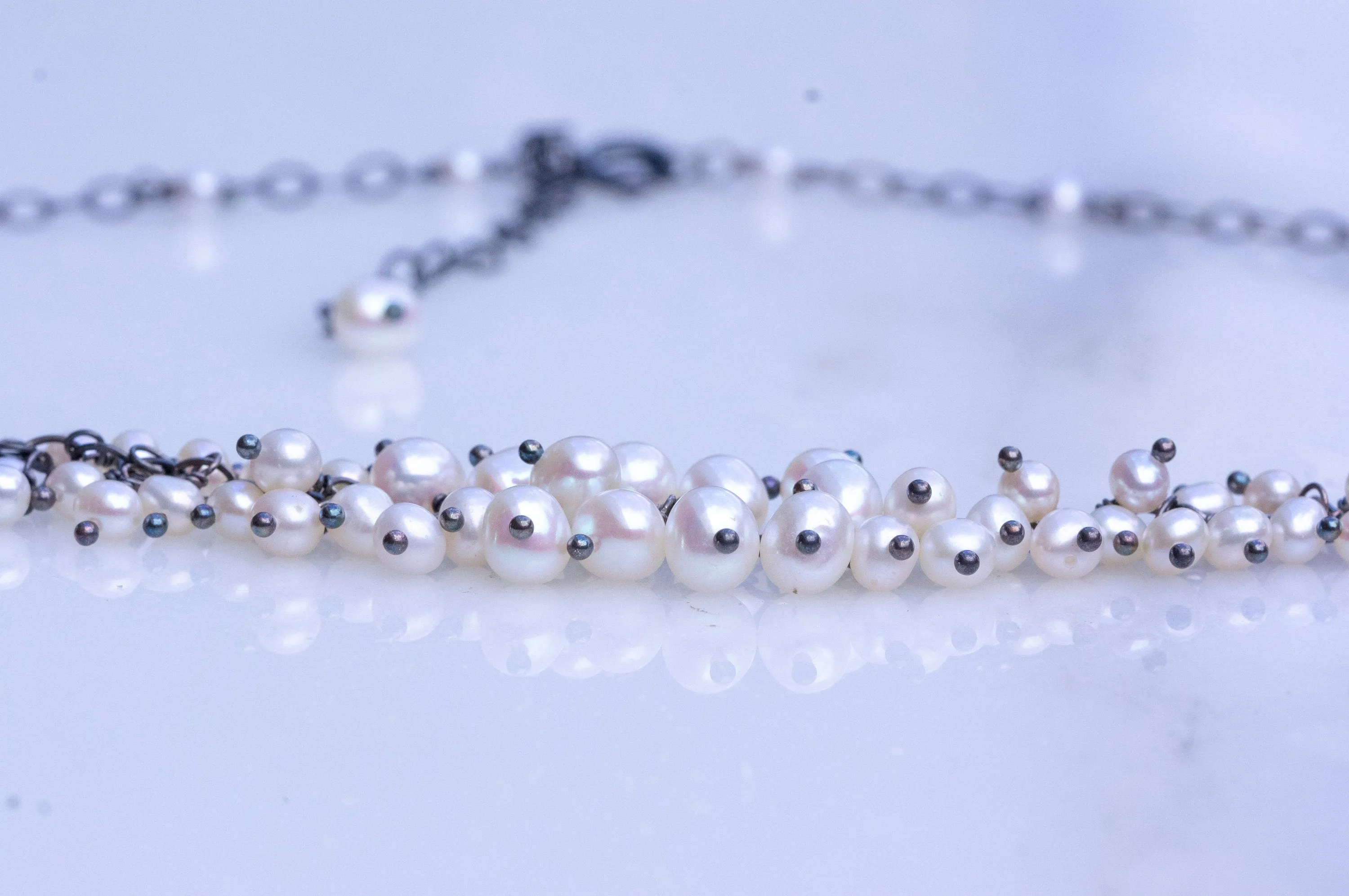 Freshwater pearl silver cluster necklace
