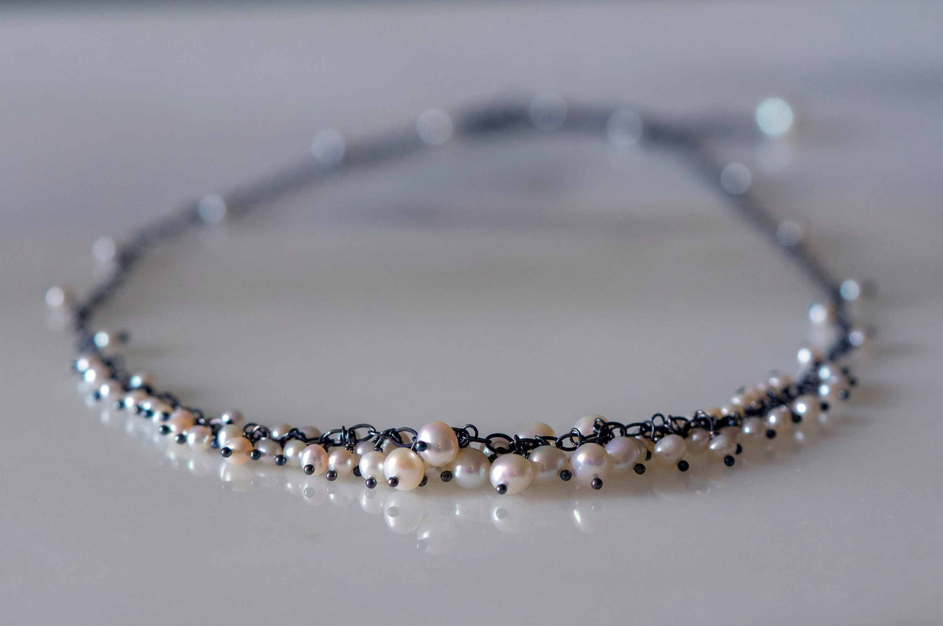 Freshwater pearl silver cluster necklace