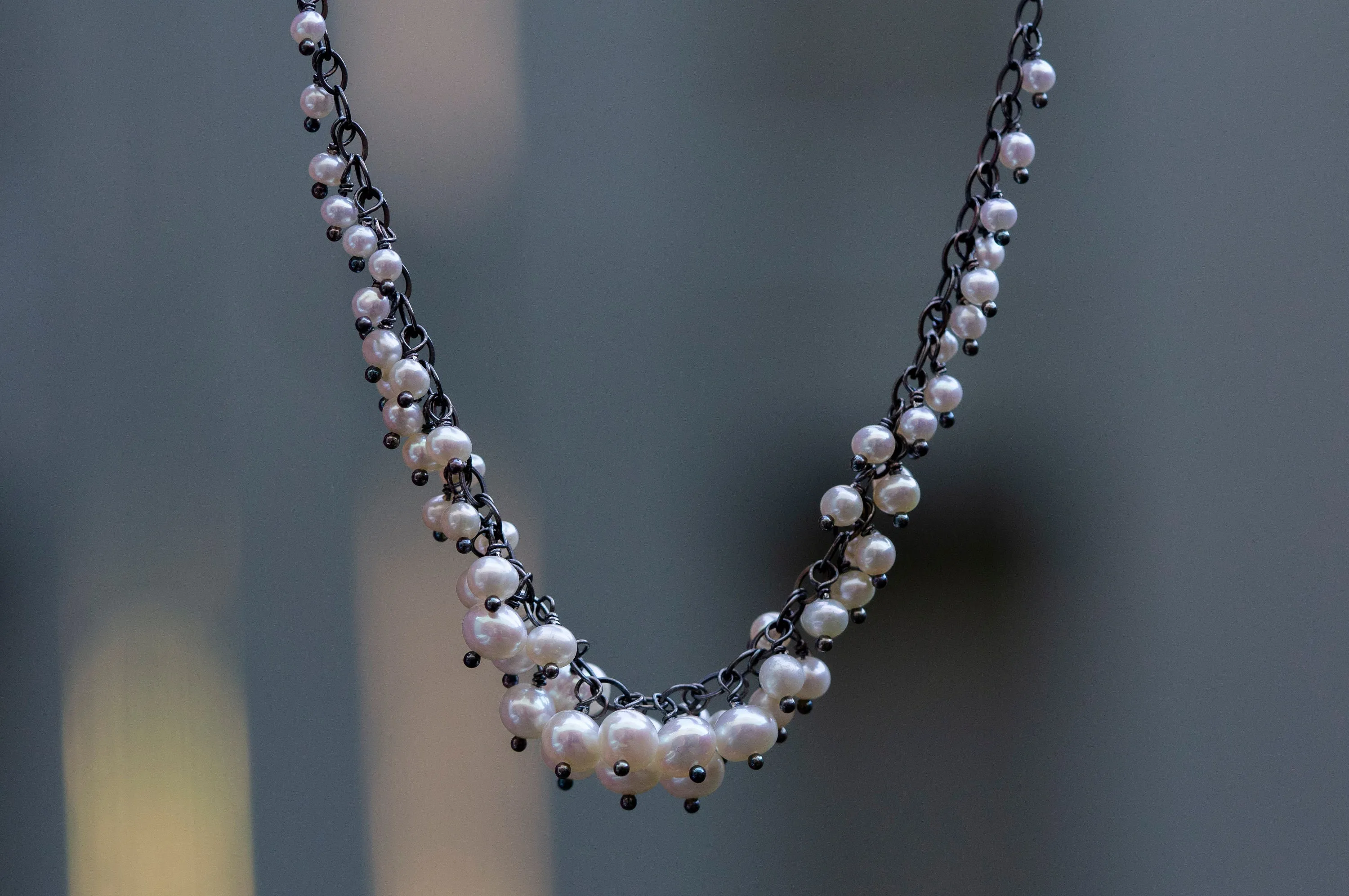 Freshwater pearl silver cluster necklace