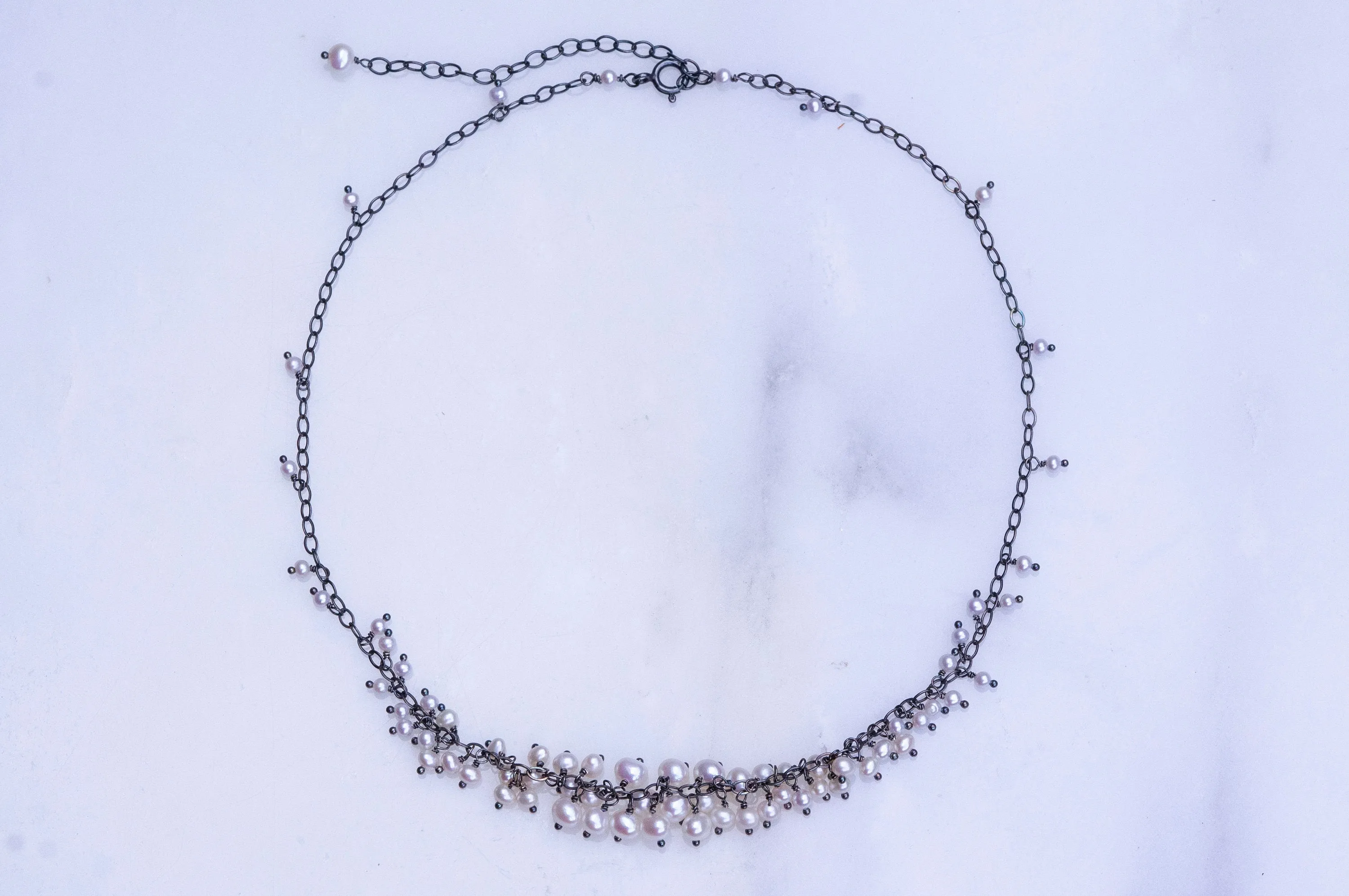 Freshwater pearl silver cluster necklace