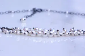 Freshwater pearl silver cluster necklace