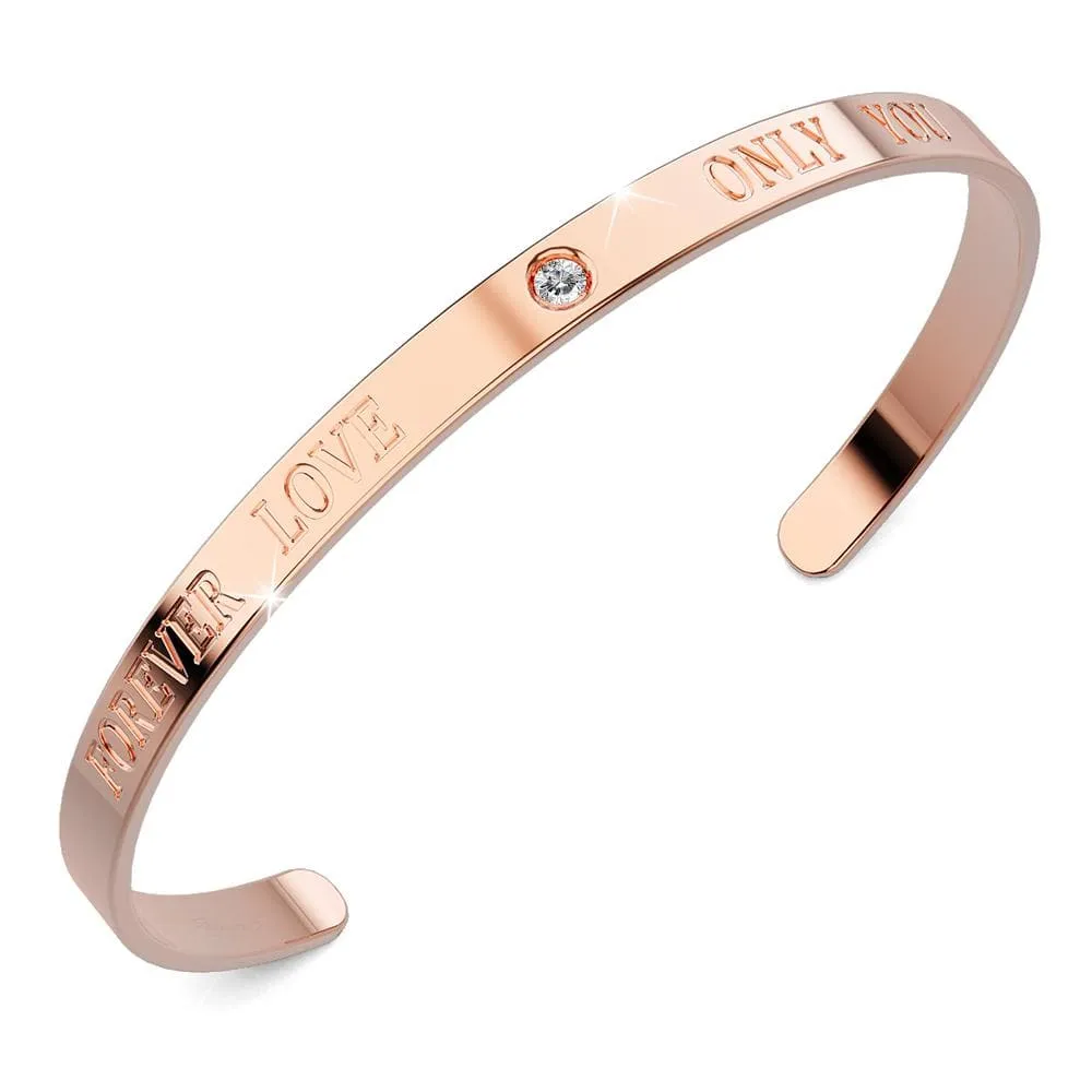 Genuine Single Diamond Set Forever Love Cuff Bangle Rose Gold Titanium