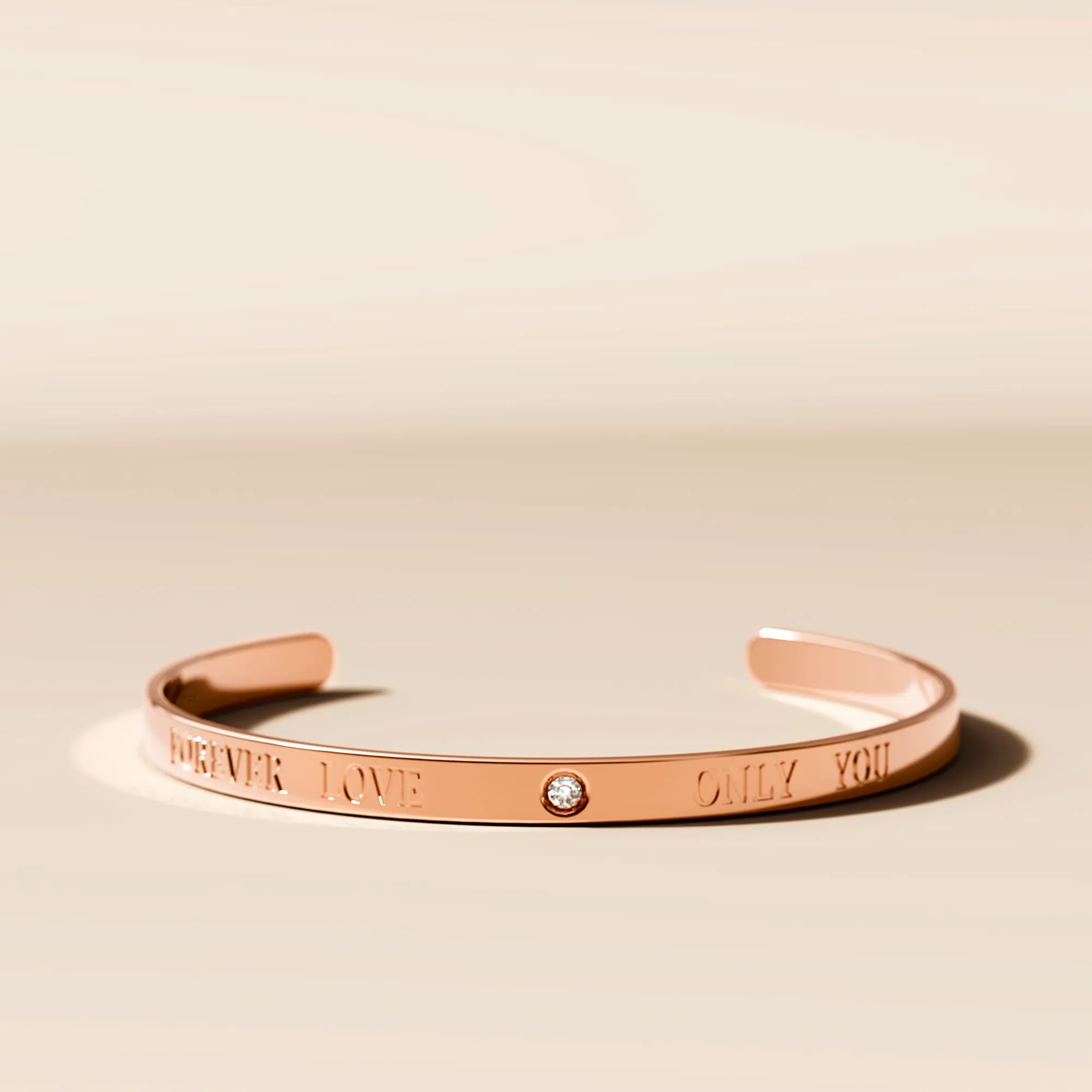 Genuine Single Diamond Set Forever Love Cuff Bangle Rose Gold Titanium