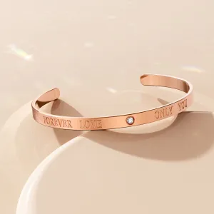 Genuine Single Diamond Set Forever Love Cuff Bangle Rose Gold Titanium