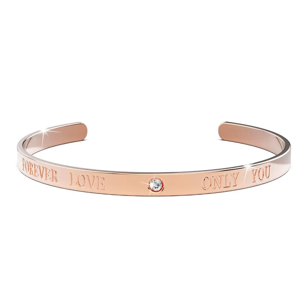 Genuine Single Diamond Set Forever Love Cuff Bangle Rose Gold Titanium
