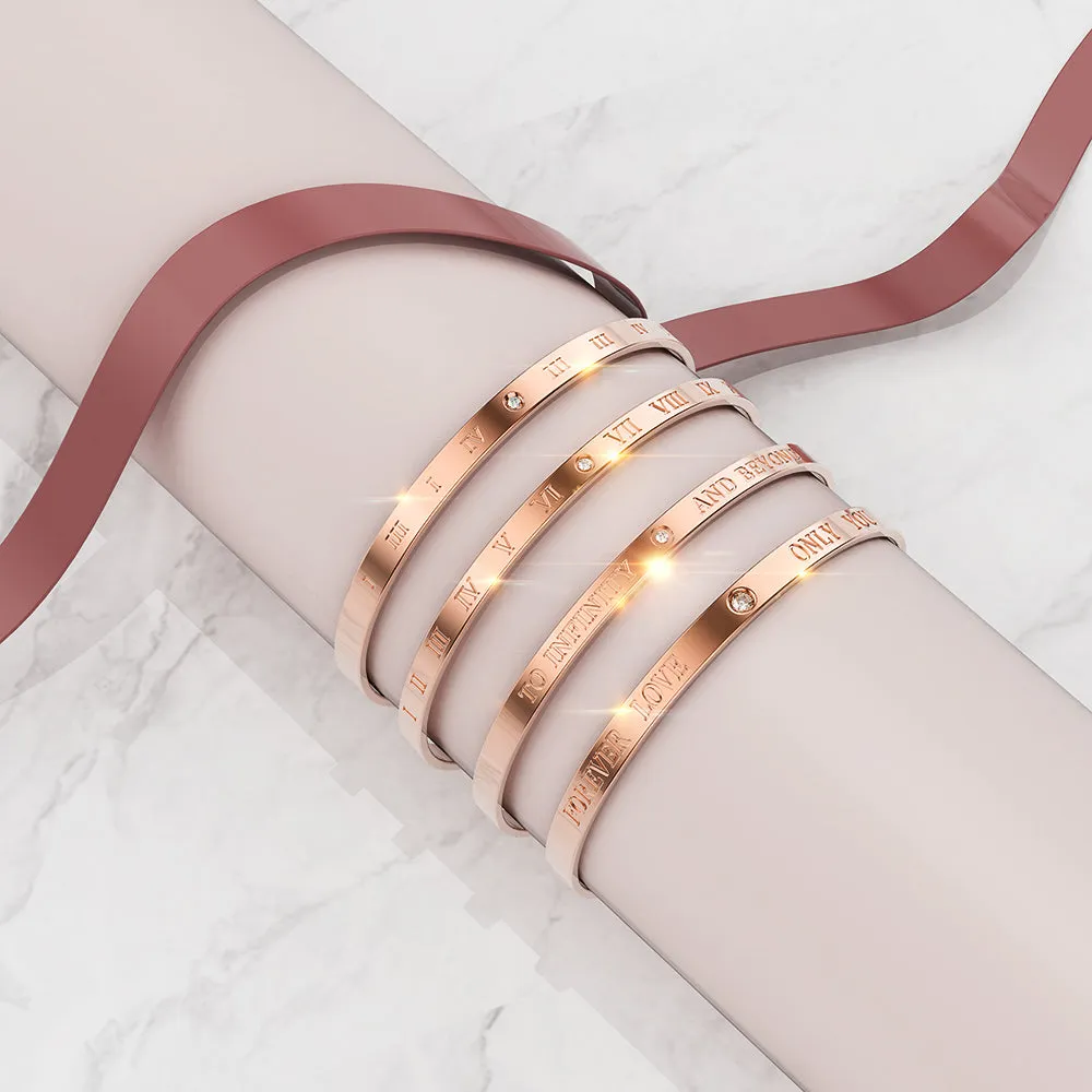 Genuine Single Diamond Set Forever Love Cuff Bangle Rose Gold Titanium