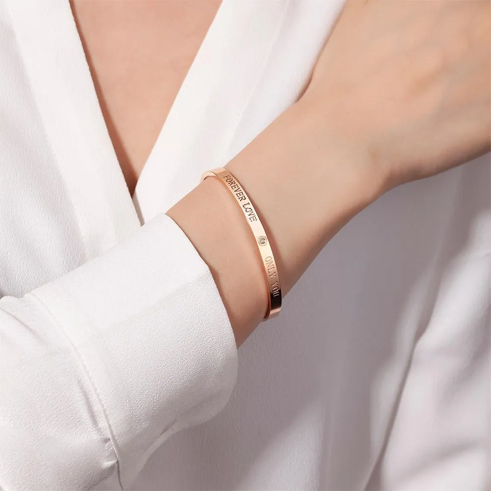 Genuine Single Diamond Set Forever Love Cuff Bangle Rose Gold Titanium