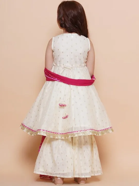Girl White Ethnic Anarkali Gotta Patti Kurta & Trousers set With Dupatta Dress