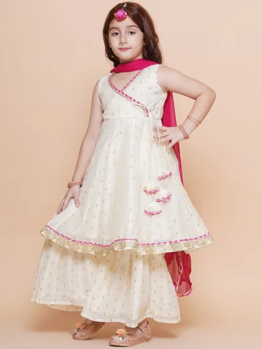 Girl White Ethnic Anarkali Gotta Patti Kurta & Trousers set With Dupatta Dress