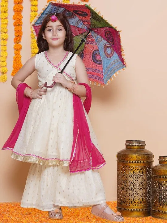 Girl White Ethnic Anarkali Gotta Patti Kurta & Trousers set With Dupatta Dress