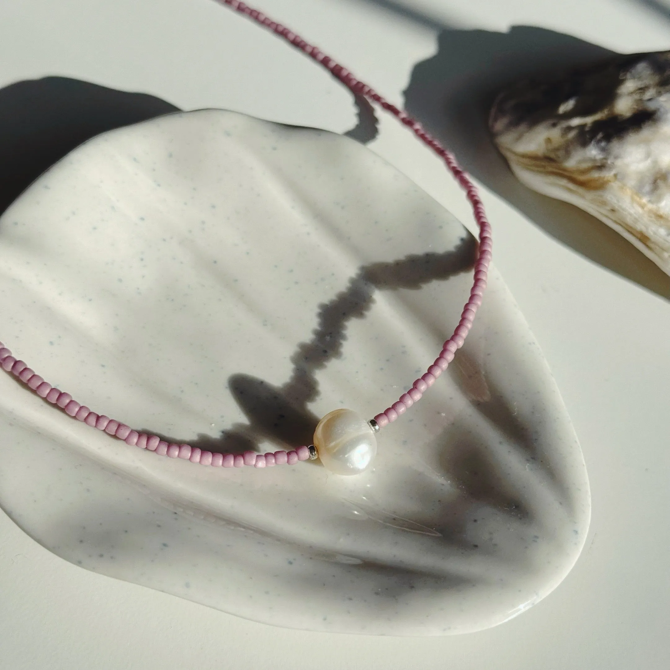Glass bead necklaces with genuine freshwater pearls