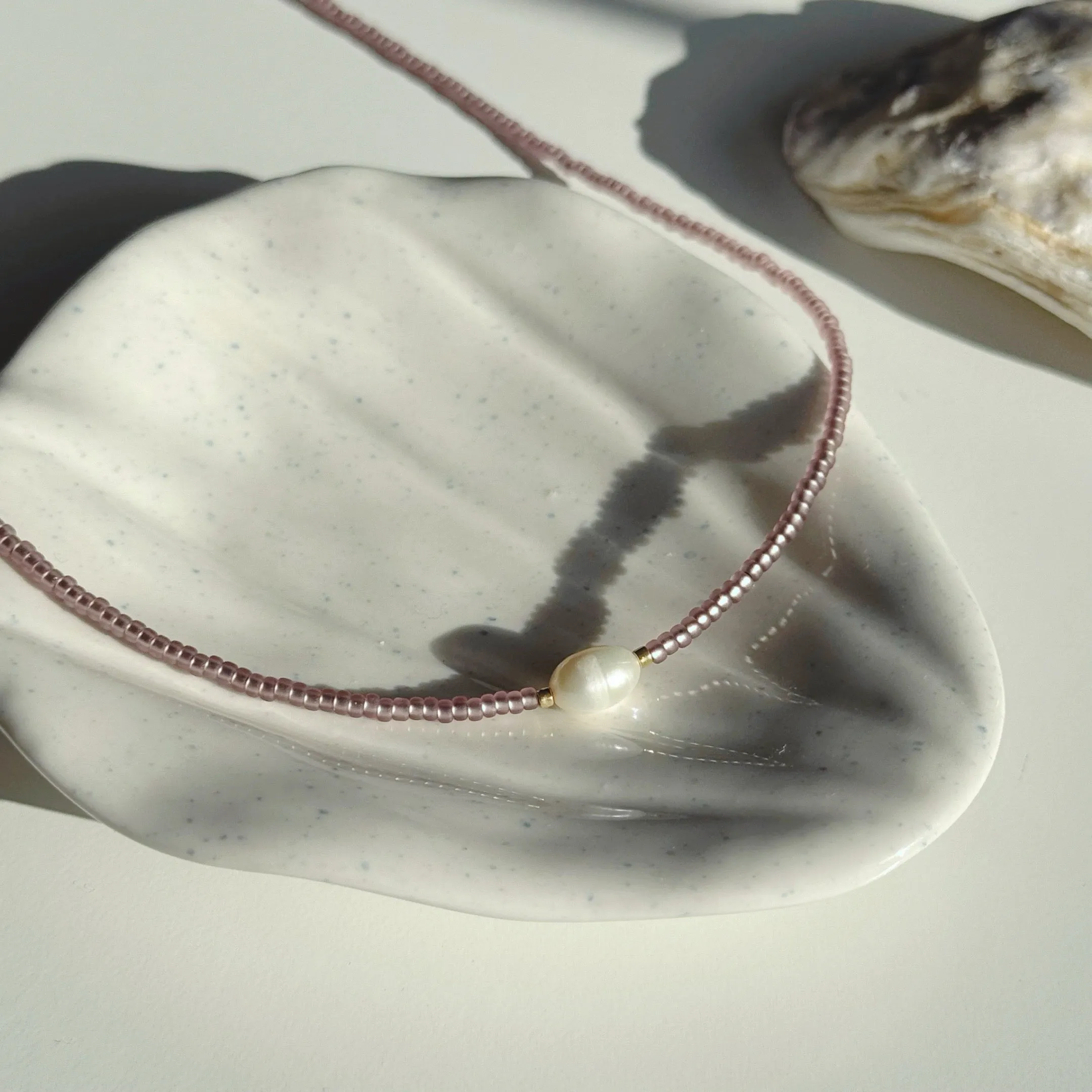 Glass bead necklaces with genuine freshwater pearls