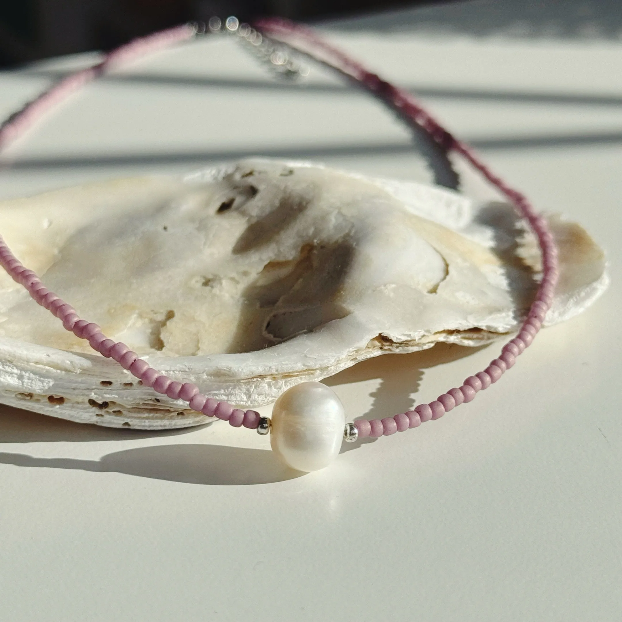 Glass bead necklaces with genuine freshwater pearls