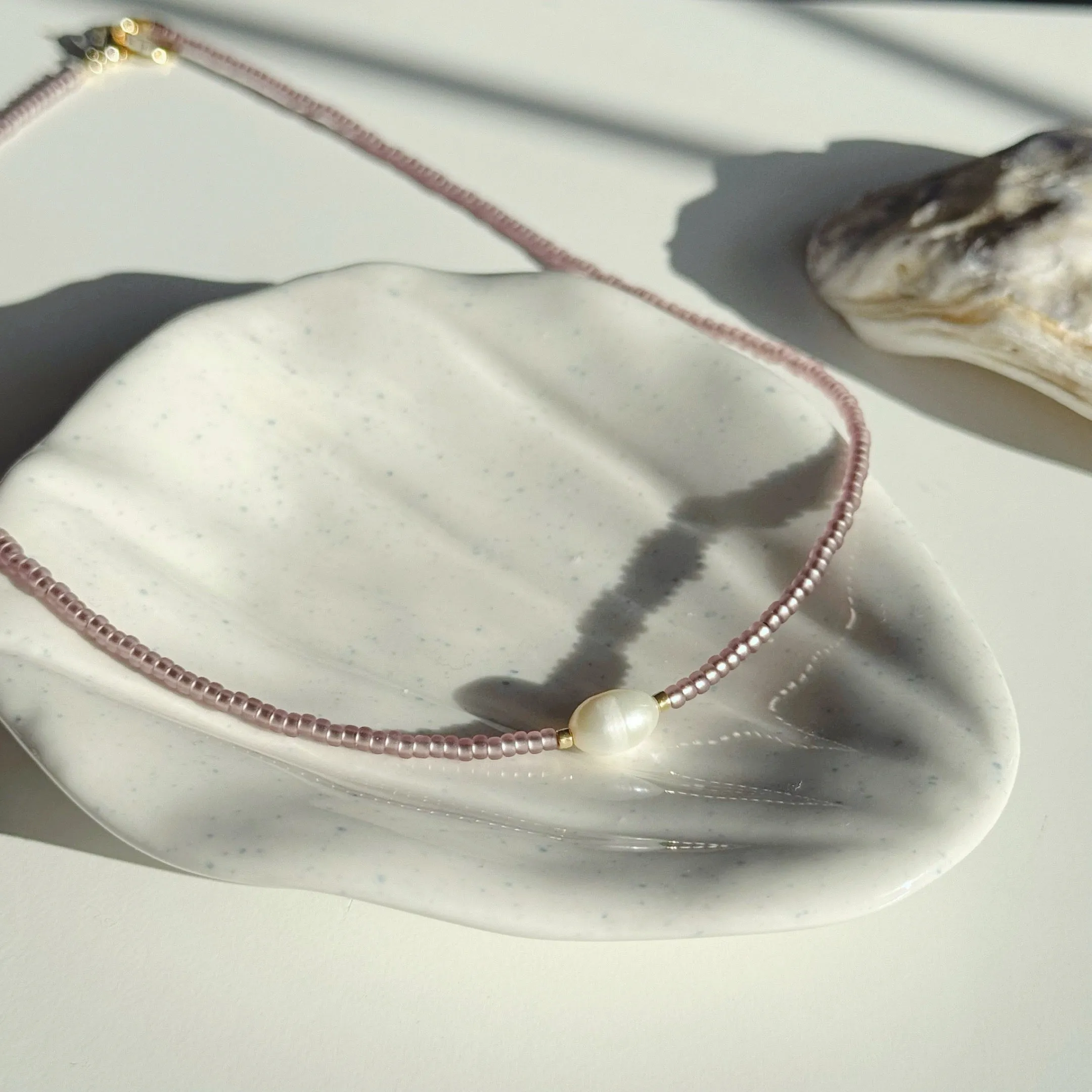 Glass bead necklaces with genuine freshwater pearls