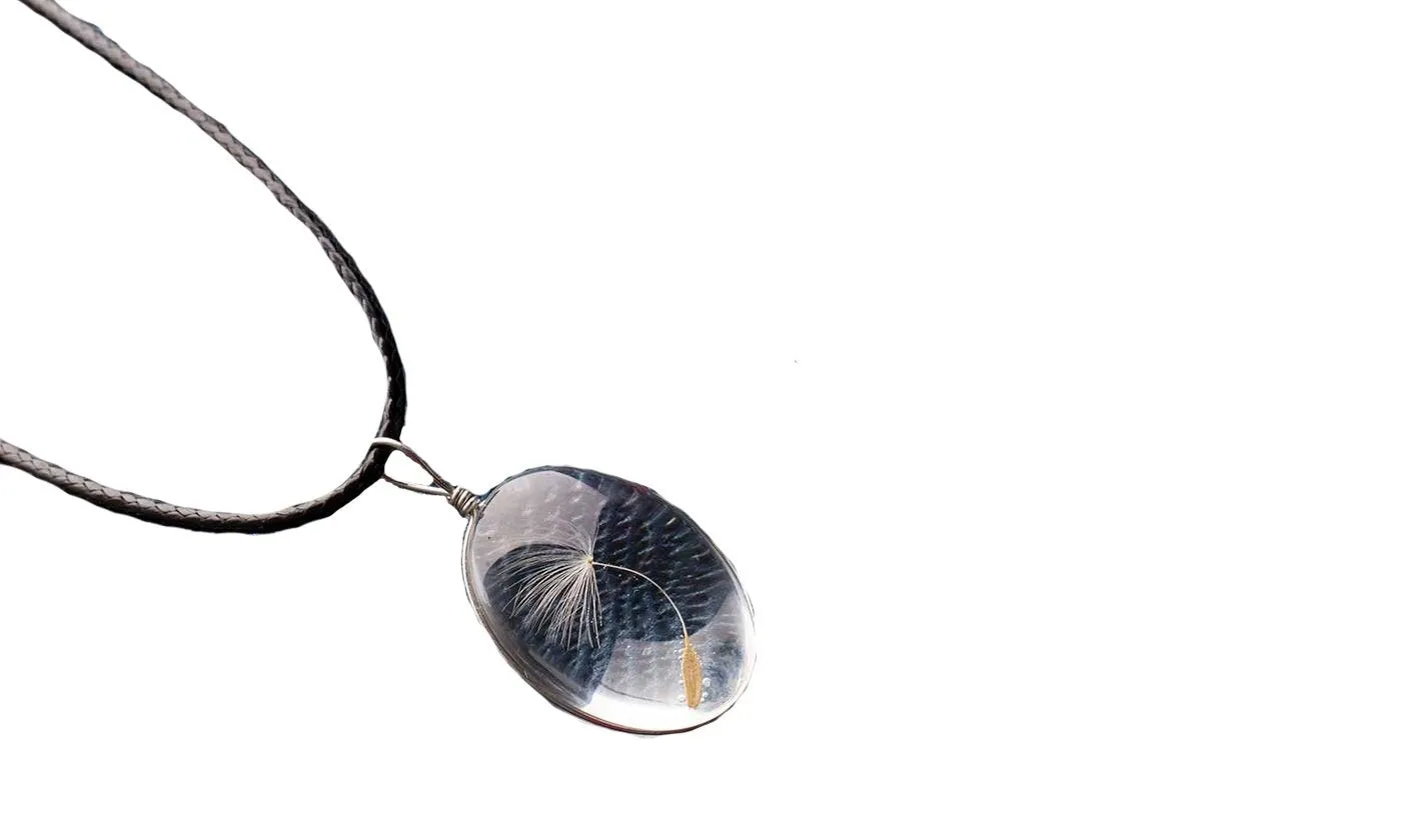Glass bottle necklace Natural Dandelion Seed In Glass Long Necklace