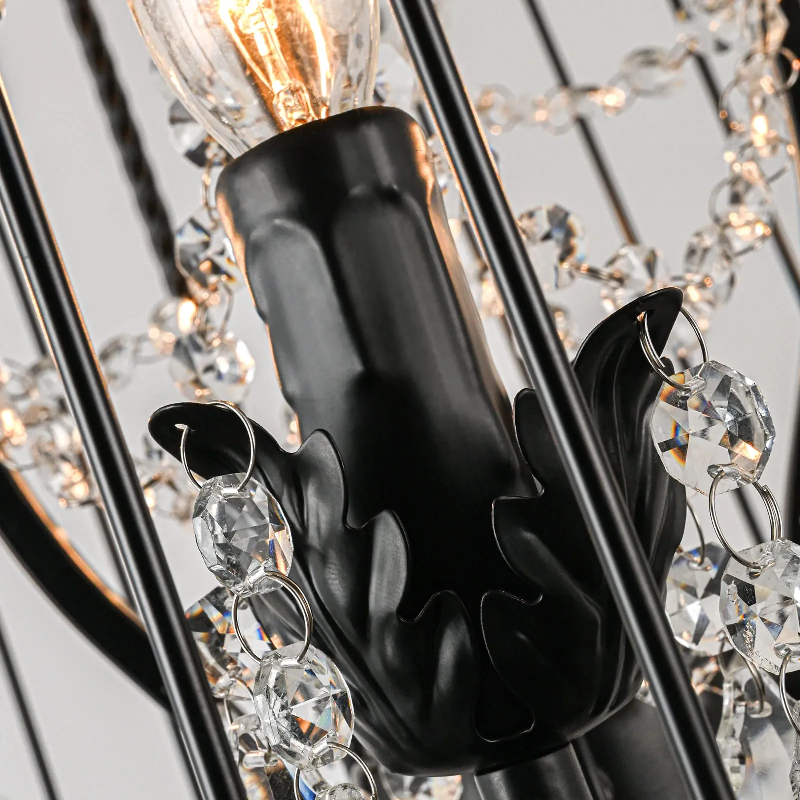 Glowlings 8-Light Vintage 18"Wide Black Lantern Bird Cage Pendant Light with Crystal Accents