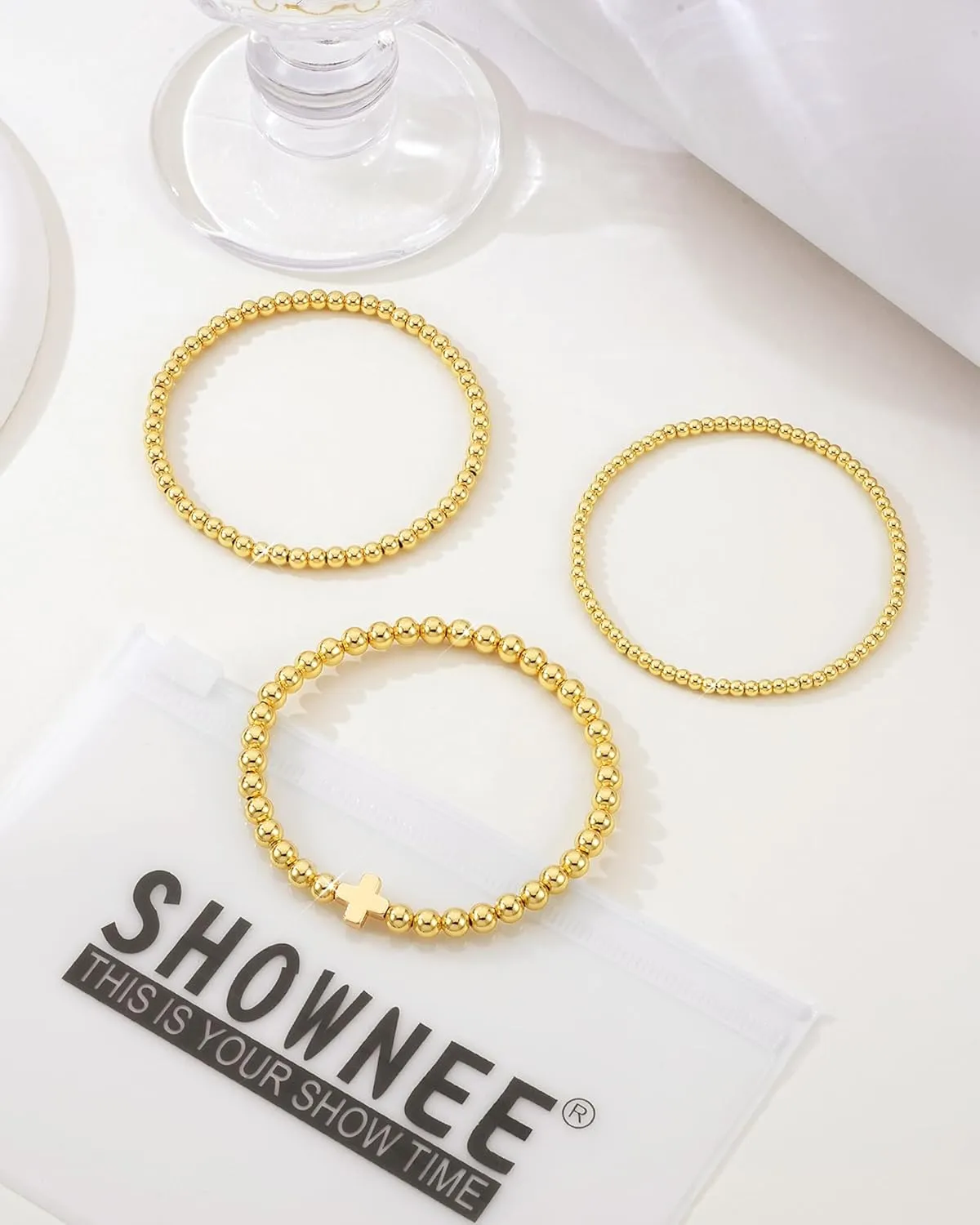 Gold Bracelets for Women - 18K Gold Beaded Bracelets Stack Strand Bead Ball Bracelet No Tarnish Stackable Jewelry Set for Mother's Day Christmas Birthday 6.8" | 7.25"