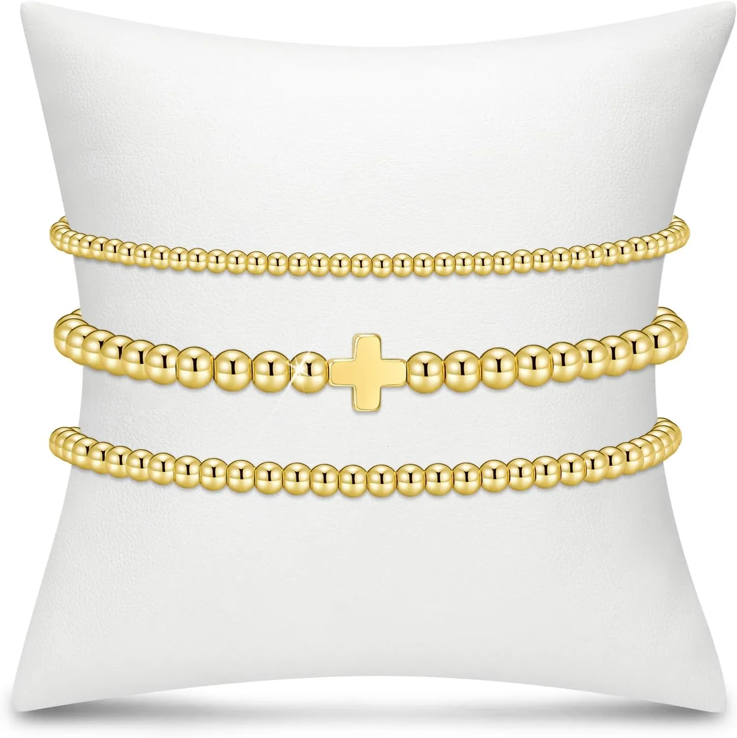 Gold Bracelets for Women - 18K Gold Beaded Bracelets Stack Strand Bead Ball Bracelet No Tarnish Stackable Jewelry Set for Mother's Day Christmas Birthday 6.8" | 7.25"