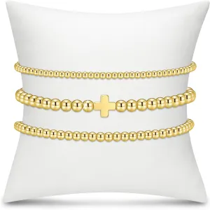 Gold Bracelets for Women - 18K Gold Beaded Bracelets Stack Strand Bead Ball Bracelet No Tarnish Stackable Jewelry Set for Mother's Day Christmas Birthday 6.8" | 7.25"