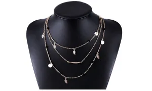 Gold Chain Beads Leaves Pendant Necklace