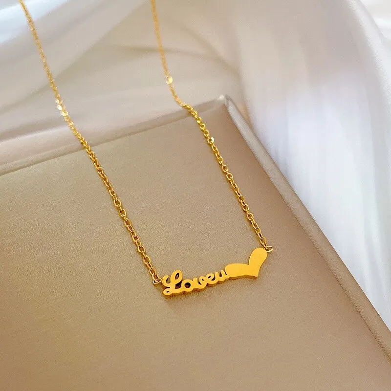 Gold Color Letter Love Personality Necklace Heart Pendant Necklace Couple Lady Girl