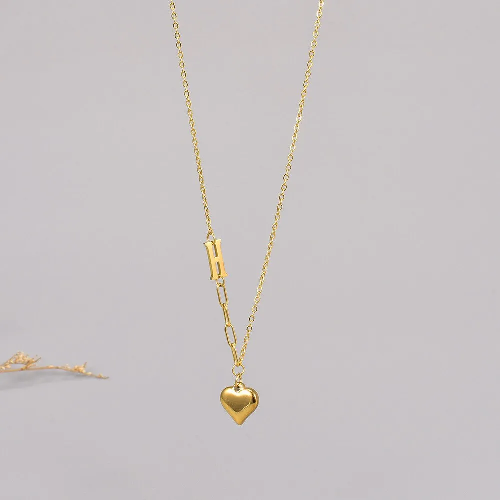 Gold Color Lover Retro Love Heart Charm Chain Necklace pendant for women