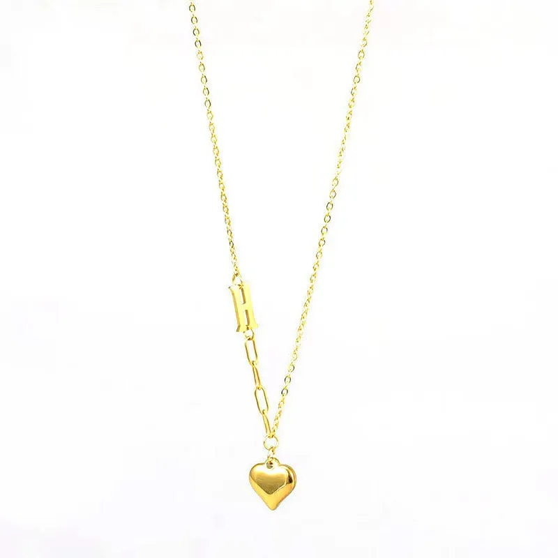 Gold Color Lover Retro Love Heart Charm Chain Necklace pendant for women