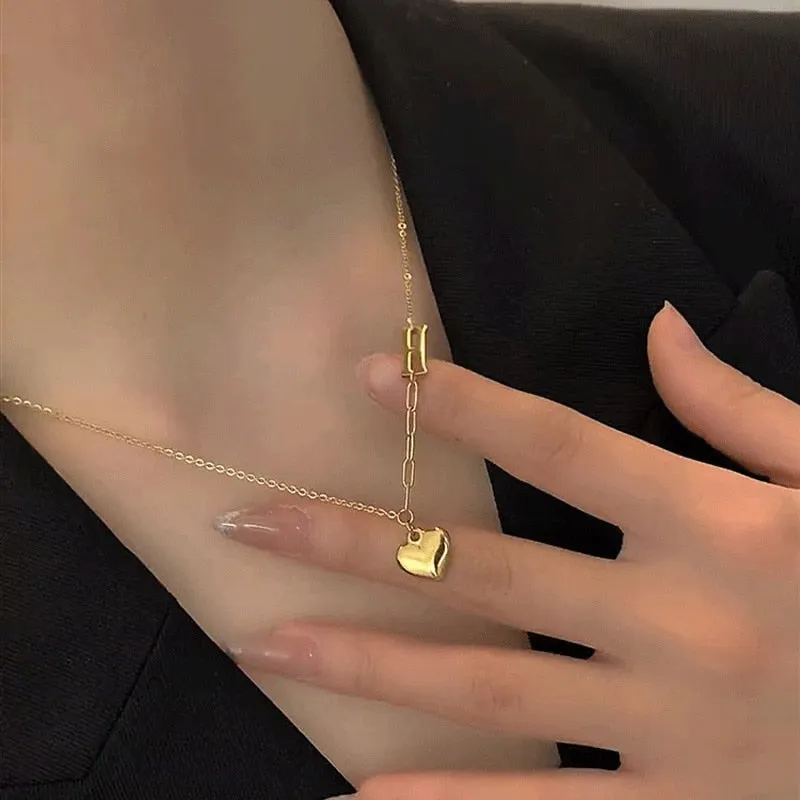 Gold Color Lover Retro Love Heart Charm Chain Necklace pendant for women