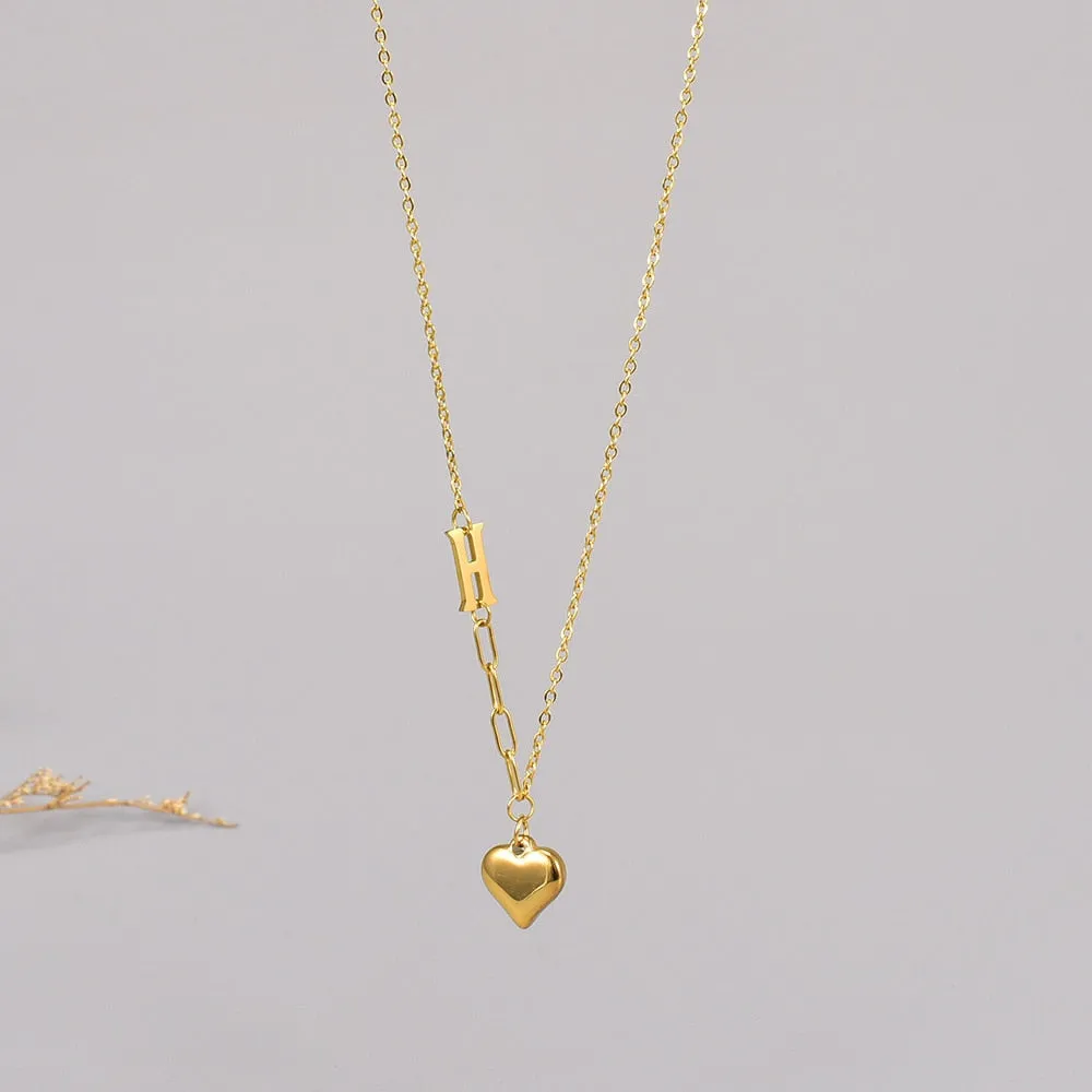 Gold Color Lover Retro Love Heart Charm Chain Necklace pendant for women