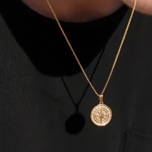 Gold Color Mens Compass Necklaces