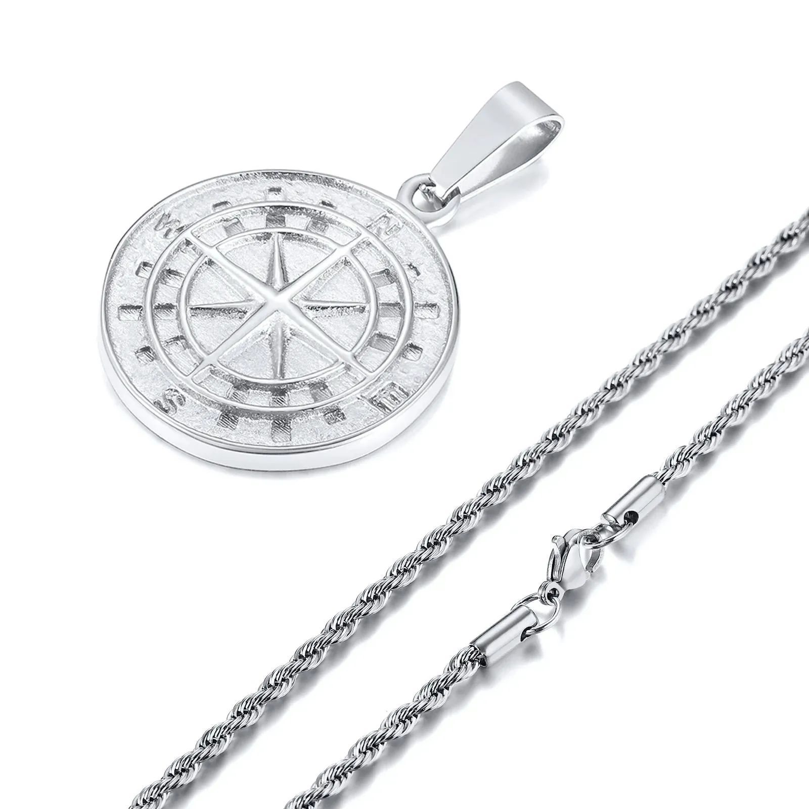 Gold Color Mens Compass Necklaces