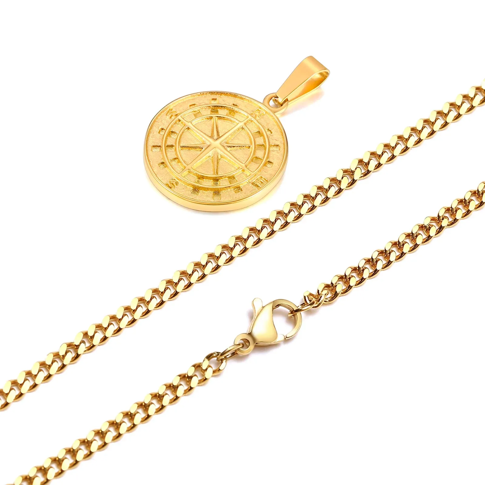 Gold Color Mens Compass Necklaces