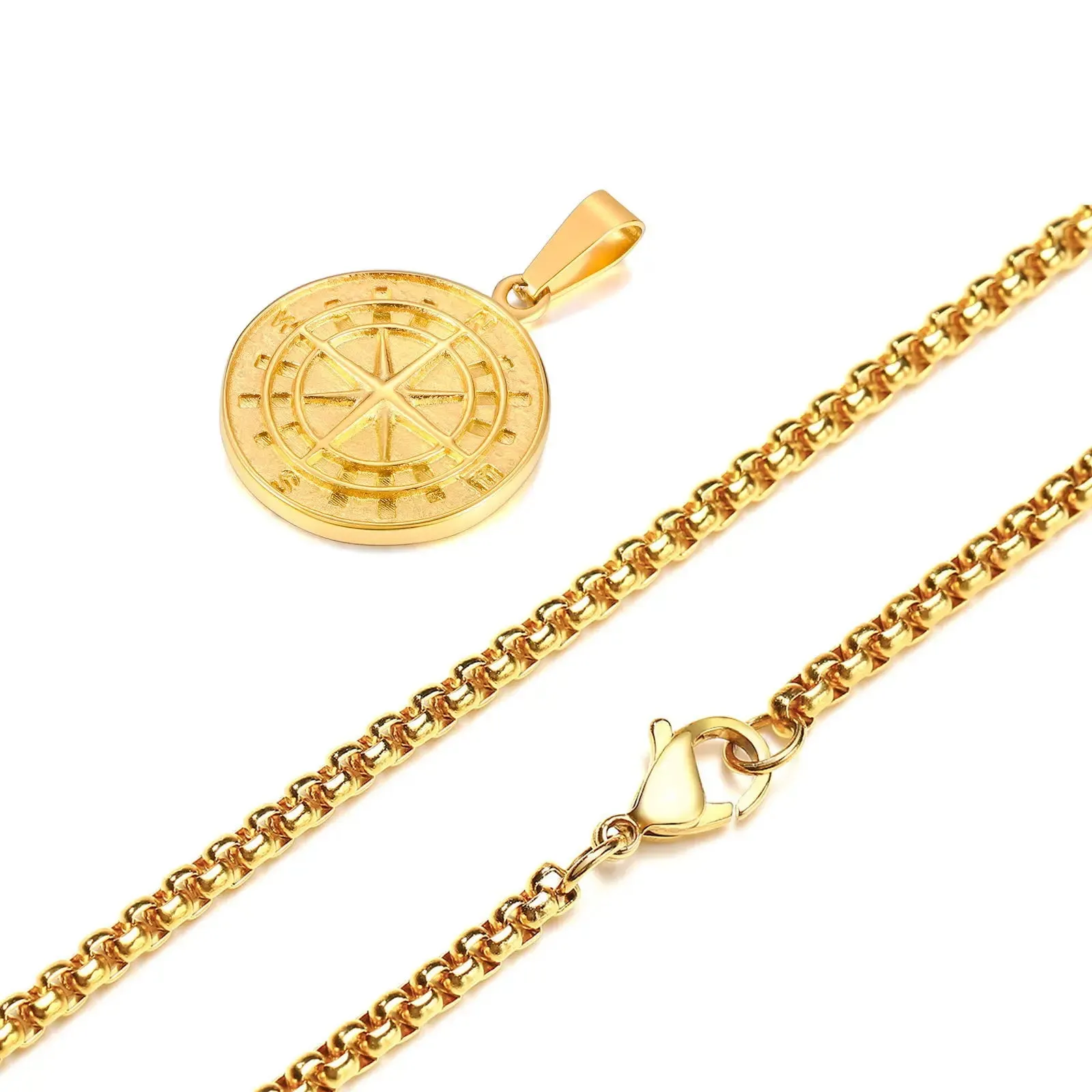 Gold Color Mens Compass Necklaces