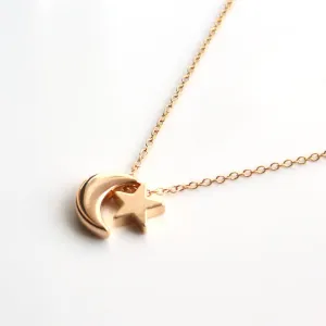 Gold Color Moon Star Pendent Necklace