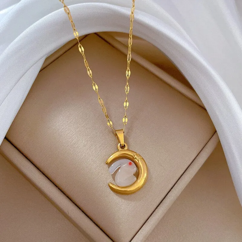 Gold Color Necklace For Women Chinese zodiac Rabbit Jewelry Lucky Pendant Necklace