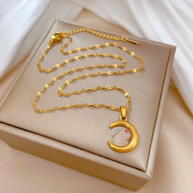 Gold Color Necklace For Women Chinese zodiac Rabbit Jewelry Lucky Pendant Necklace