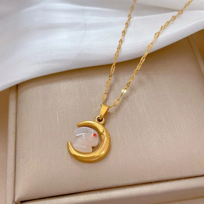 Gold Color Necklace For Women Chinese zodiac Rabbit Jewelry Lucky Pendant Necklace
