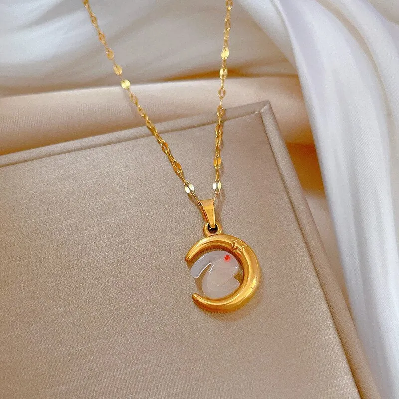 Gold Color Necklace For Women Chinese zodiac Rabbit Jewelry Lucky Pendant Necklace