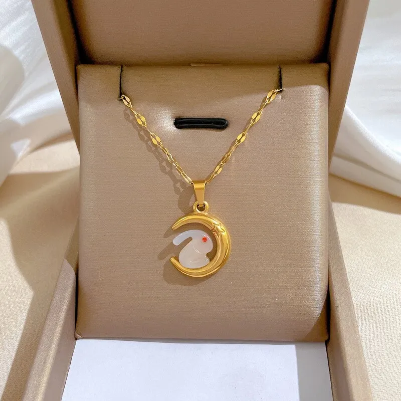 Gold Color Necklace For Women Chinese zodiac Rabbit Jewelry Lucky Pendant Necklace