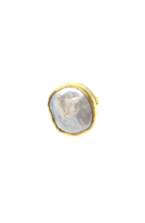 Gold FW Pearl Round Ring Adjustable