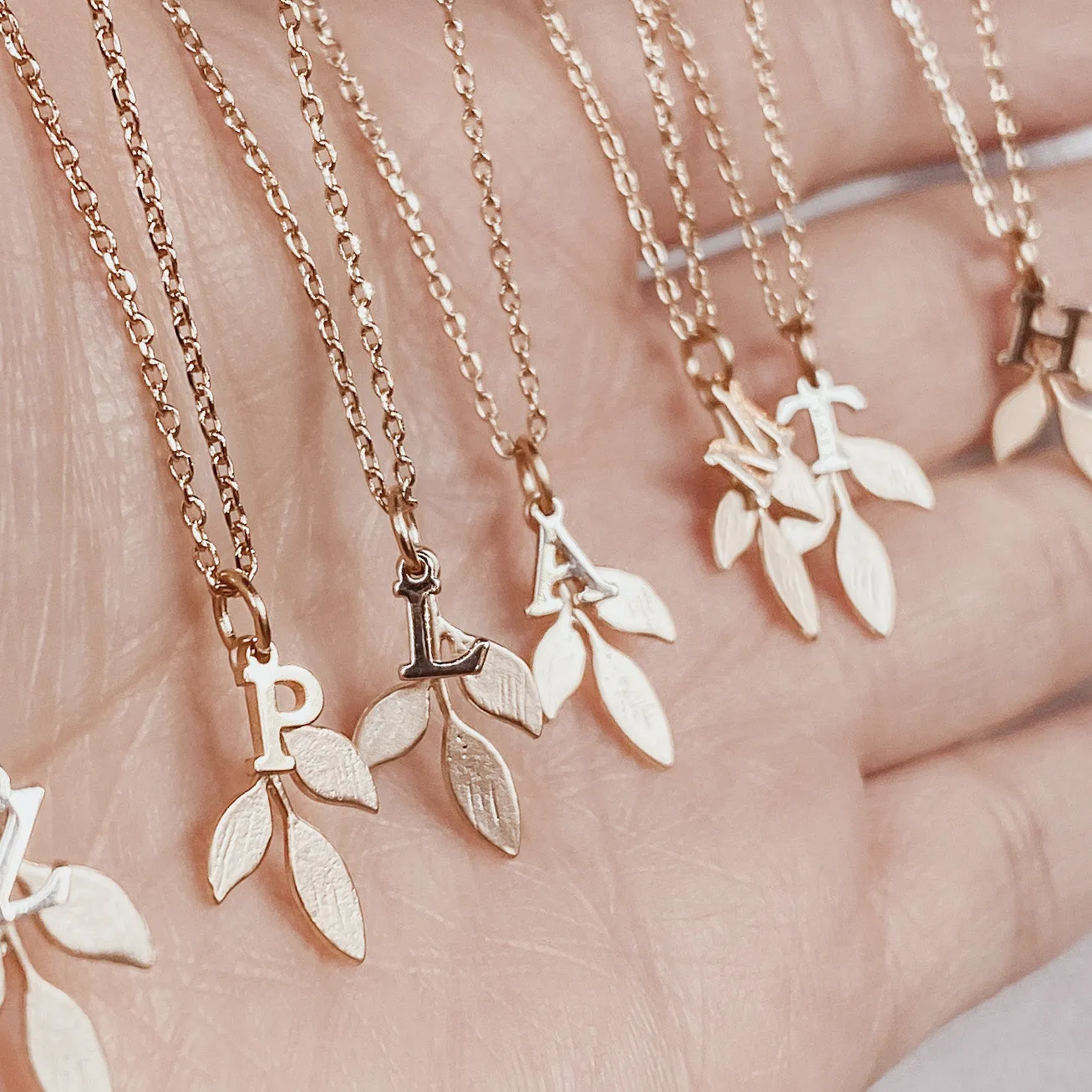 Gold Leaf Alphabet Necklaces
