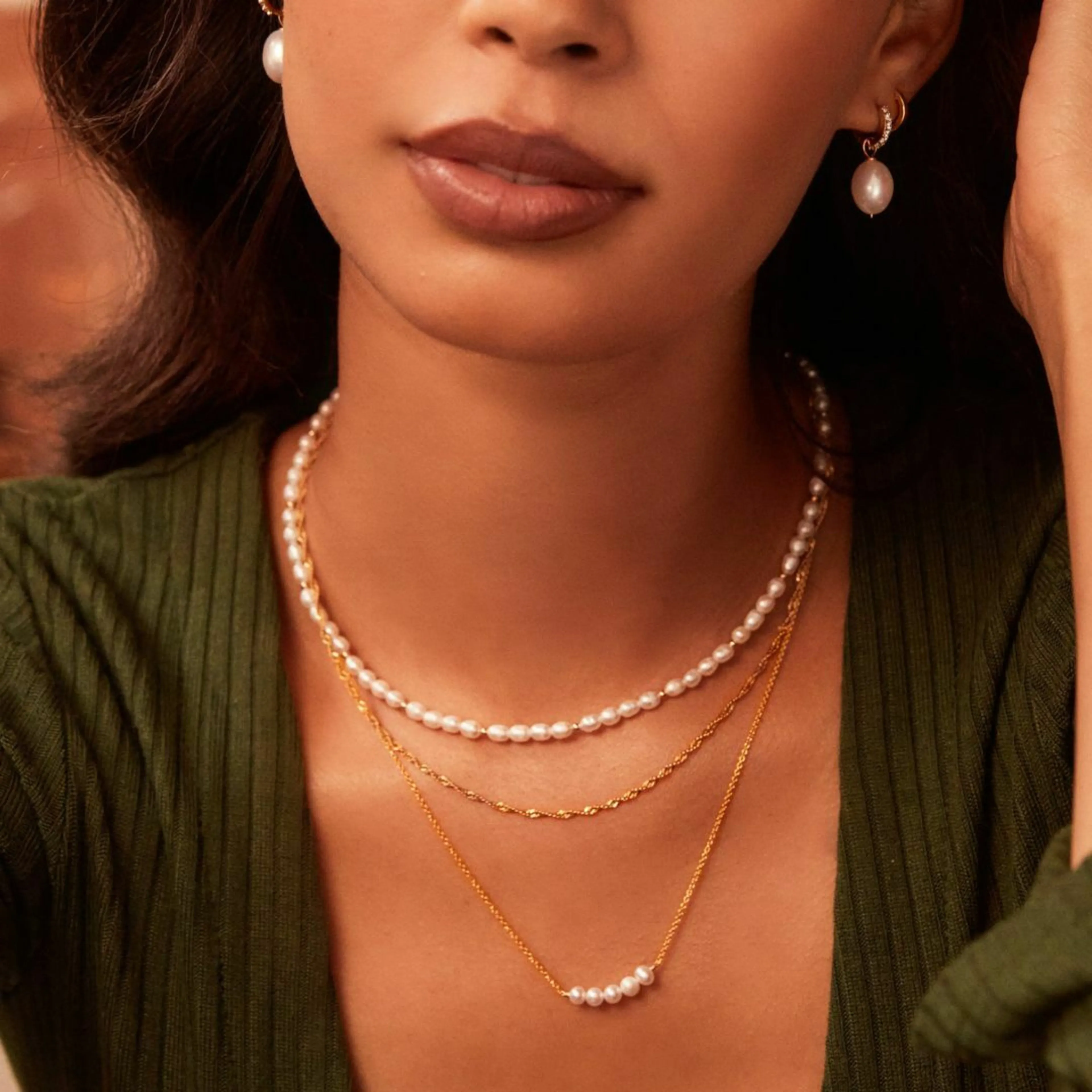 Gold Pearl Cluster Necklace
