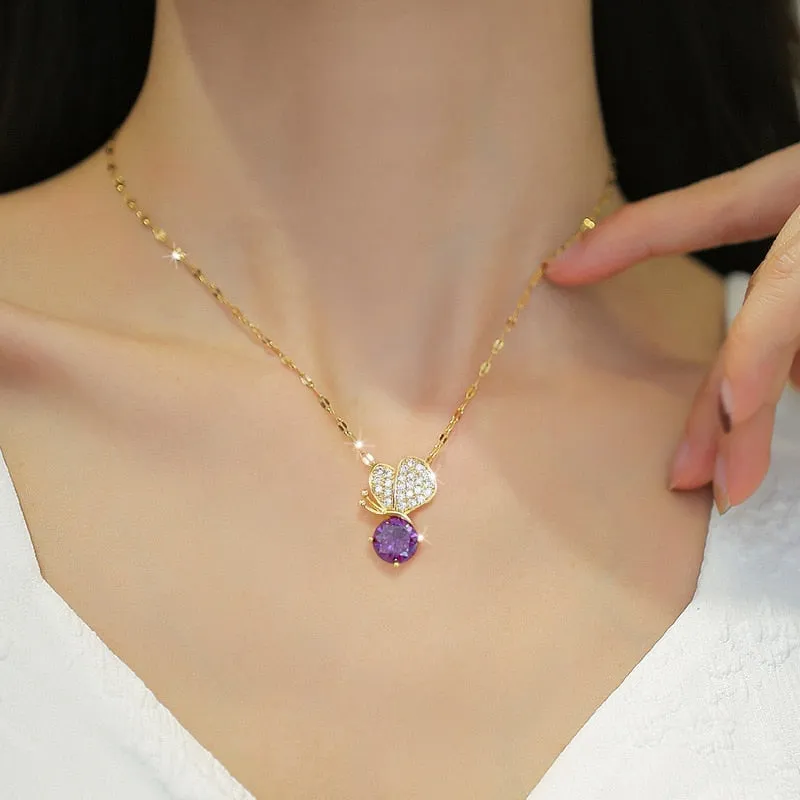 Gold Plated Elegant Insect Butterfly Pendant Necklace For Women