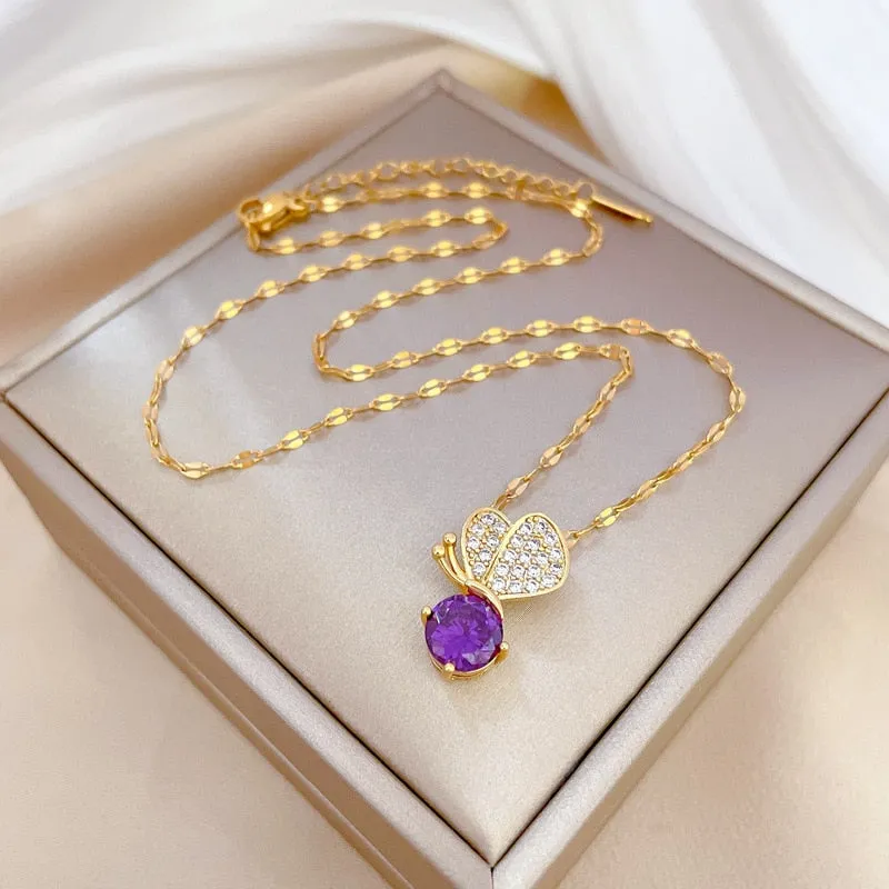 Gold Plated Elegant Insect Butterfly Pendant Necklace For Women