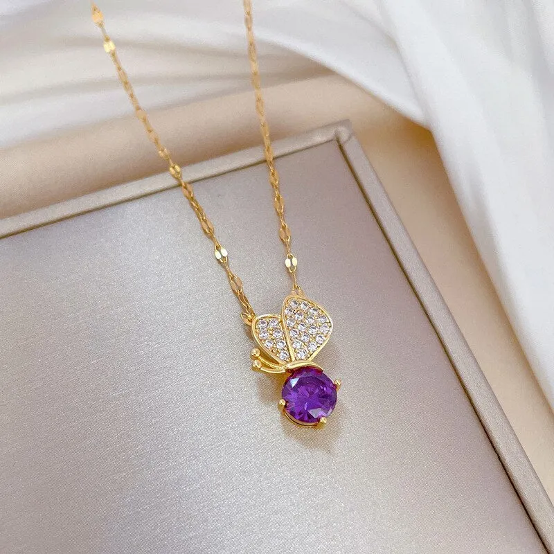 Gold Plated Elegant Insect Butterfly Pendant Necklace For Women