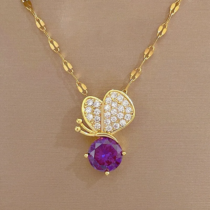 Gold Plated Elegant Insect Butterfly Pendant Necklace For Women